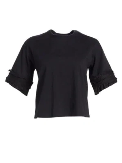 Shop See By Chloé Ruffle Sleeve Cotton Tee In Black