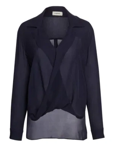 Shop L Agence Rita Drape-front Silk Blouse In Midnight