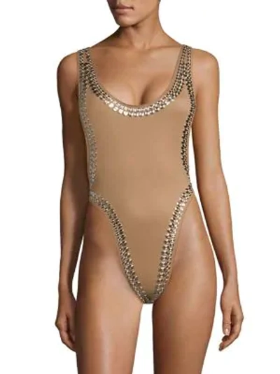 Shop Norma Kamali Women's Marissa Stud One-piece Swimsuit In Sun Tan
