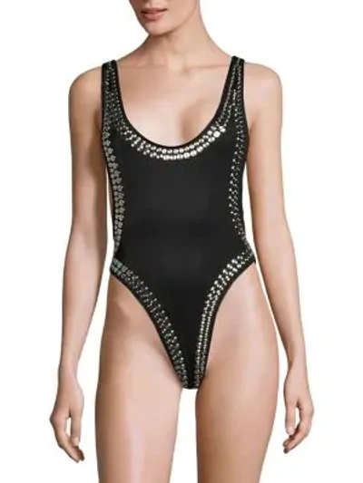 Shop Norma Kamali Women's Marissa Stud One-piece Swimsuit In Black