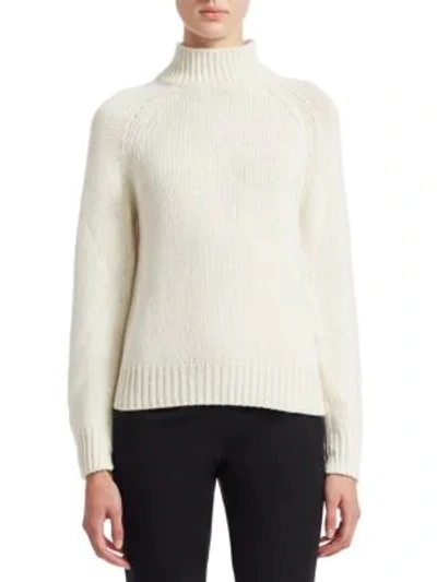 Shop Akris Punto Wool Zip-sleeve Turtleneck Sweater In Cream