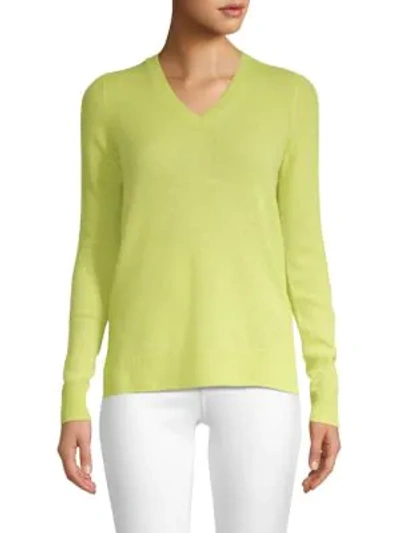 Shop Saks Fifth Avenue Collection Featherweight Cashmere V-neck Sweater In Lemongrass