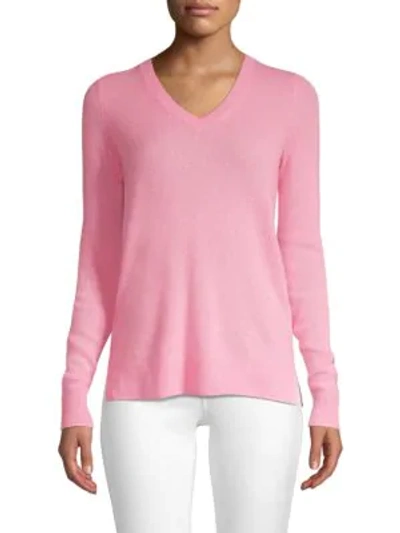 Shop Saks Fifth Avenue Collection Featherweight Cashmere V-neck Sweater In Pink Rose