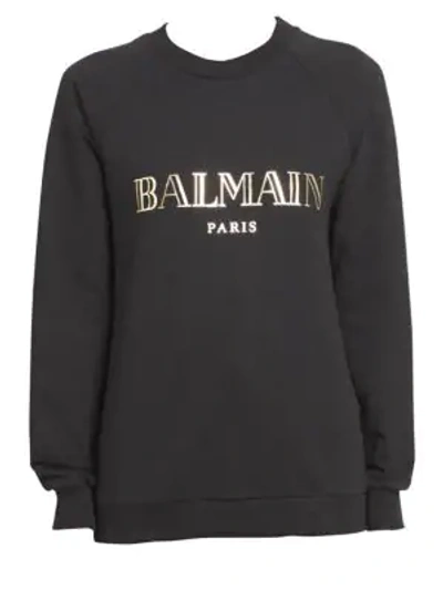 Shop Balmain Long Sleeve Logo Sweatshirt In Black