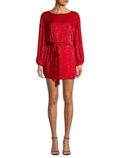 Shop Retroféte Grace Sequined Split Back Mini Dress In Red
