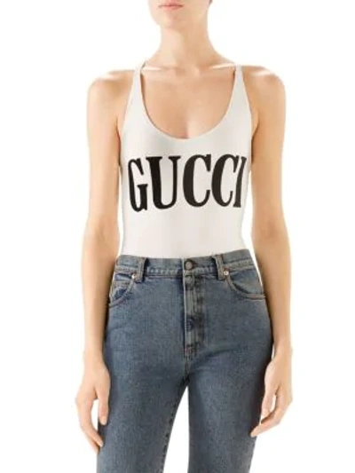 Shop Gucci Women's Cross Back Logo One-piece Swimsuit In White