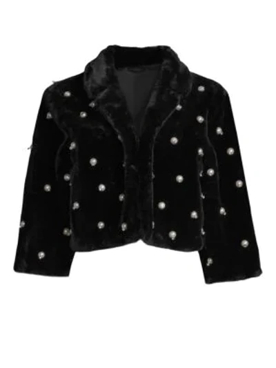 Shop Alberto Makali Faux Fur Pearled Crop Jacket In Black