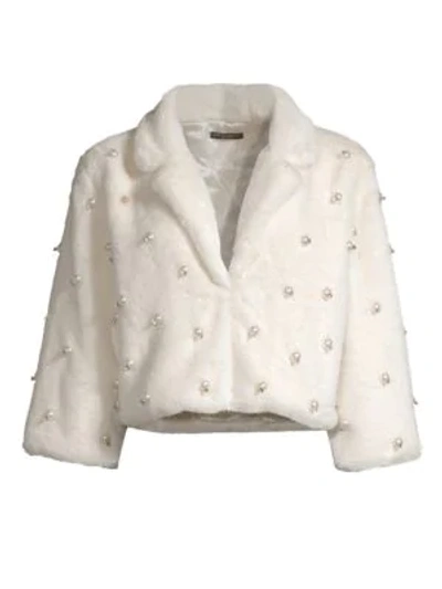 Shop Alberto Makali Faux Fur Pearled Crop Jacket In Ivory