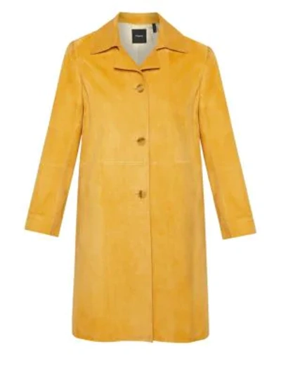 Shop Theory Piazza Single-breasted Suede Coat In Zest
