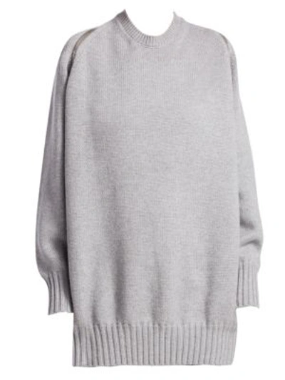 Shop Alexander Wang Wool Zip Shoulder Sweater In Heather Grey