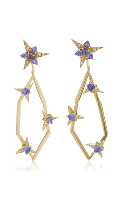 Shop Carol Kauffmann Galactic Star 18k Gold Tanzanite And Diamond Drop Earrings In Blue