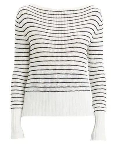 Shop Theory Striped Boatneck Jumper In Ivory Black