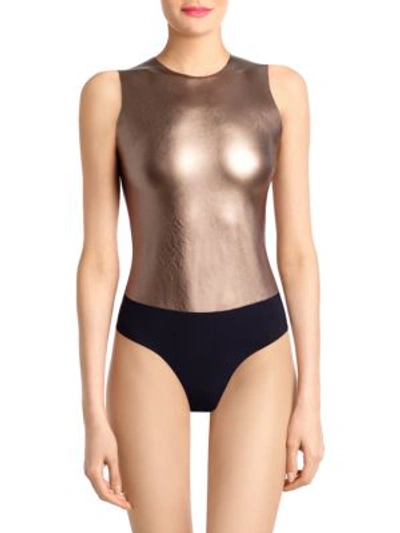 Shop Commando Smooth Faux Leather Bodysuit In Bronze