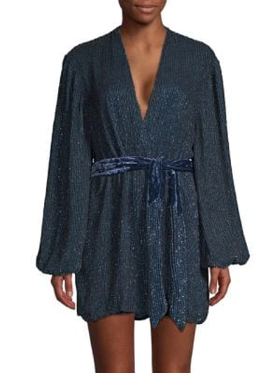 Shop Retroféte Gabrielle Sequined Wrap Robe In Navy