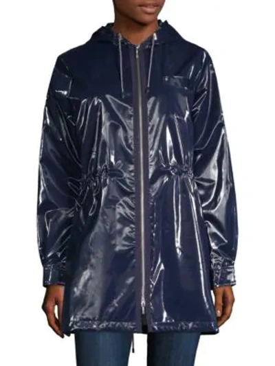 Shop Jane Post London Shiny Metallic Parka In Navy