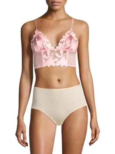 Shop Fleur Du Mal Lily Embroidered Long Lined Triangle Bra In Pink Lady