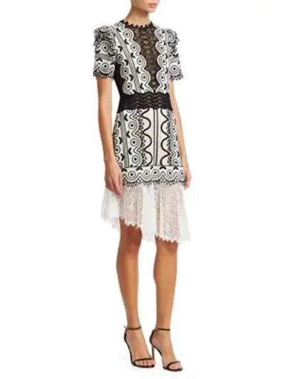Shop Sea Lola Geometric Lace Hem Crochet Dress In Black Cream
