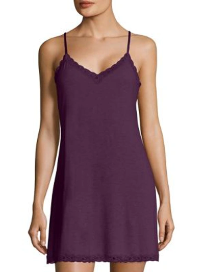 Shop Natori Feather Essential Lace Trimmed Chemise In Purple
