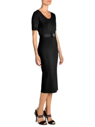 Shop Fendi Belted Logo Midi Dress In Black