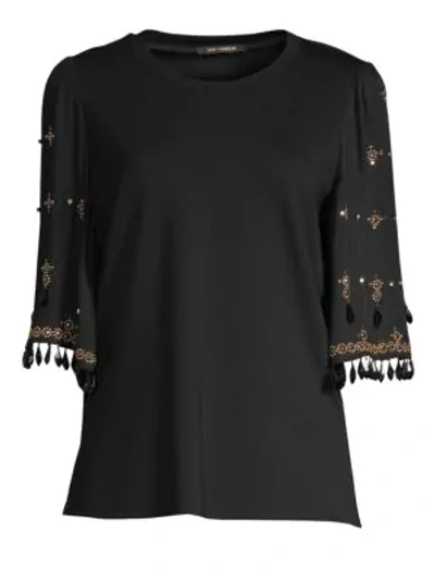 Shop Kobi Halperin Daria Beaded Embellished Fringe Blouse In Black