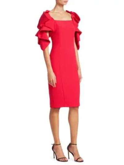 Shop Badgley Mischka Origami Sleeve Dress In Fire Red