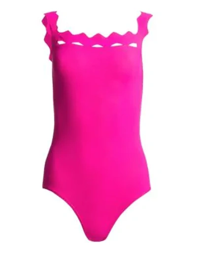 Shop Karla Colletto Swim Havana Scallop-trim One-piece Swimsuit In Primrose