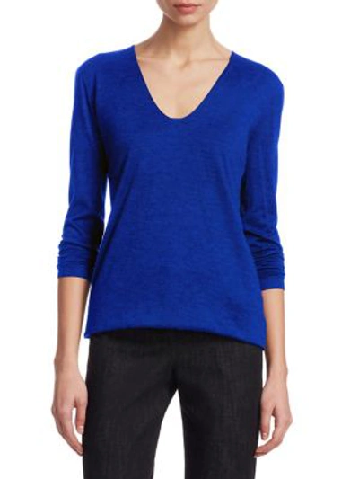 Shop Akris V-neck Cashmere Top In Blue Print