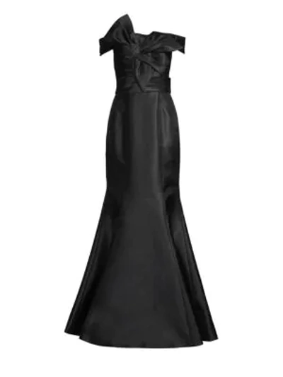 Shop Basix Black Label Off-the-shoulder Bow Front Mermaid Gown In Black