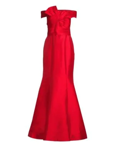 Shop Basix Black Label Off-the-shoulder Bow Front Mermaid Gown In Red