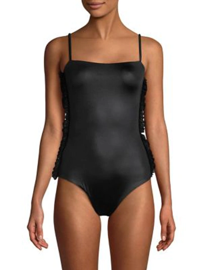 Shop Moré Noir One-piece Ruffle Swimsuit In Black