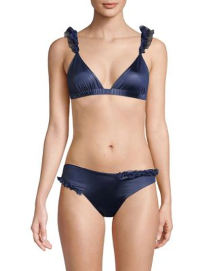 Shop Moré Noir Silky Wings Triangle Bikini Top In Midnight Blue