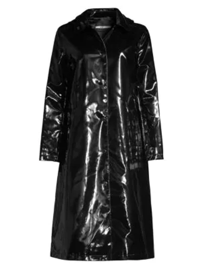 Shop Jane Post High Shine Slicker Long Coat In Black