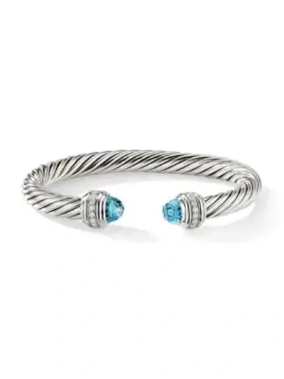 Shop David Yurman Cable Classics Sterling Silver, Diamond & Gemstone Cable Bracelet In Blue Topaz