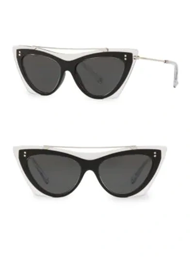 Shop Valentino Va4041 Solid Blue 53mm Cat Eye Sunglasses In Black Crystal