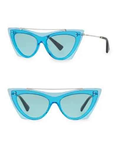 Shop Valentino Women's Va4041 Solid Blue 53mm Cat Eye Sunglasses In Transparent Blue