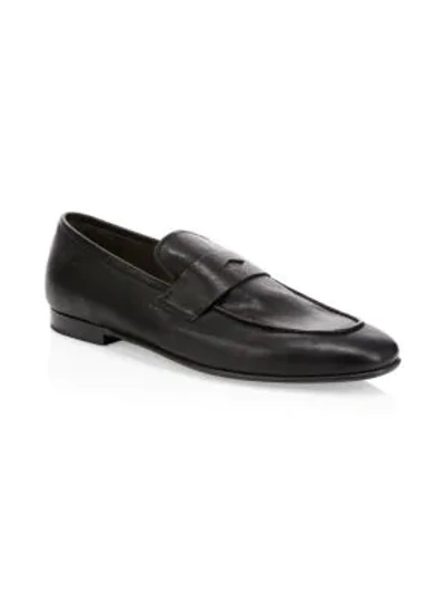 Shop Dunhill Men's Engine Turn Soft Leather Loafers In Black