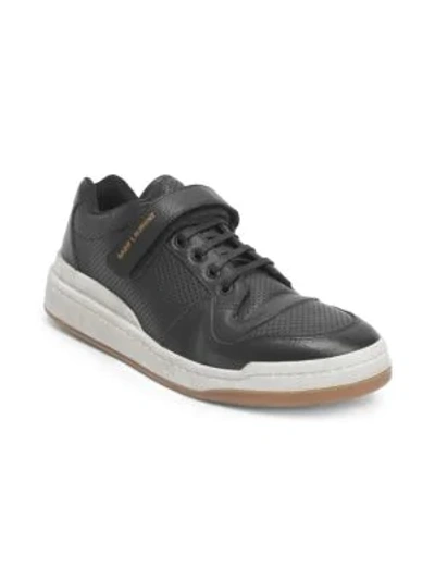 Shop Saint Laurent Men's Sl24 Perforated Leather Sneakers In Black