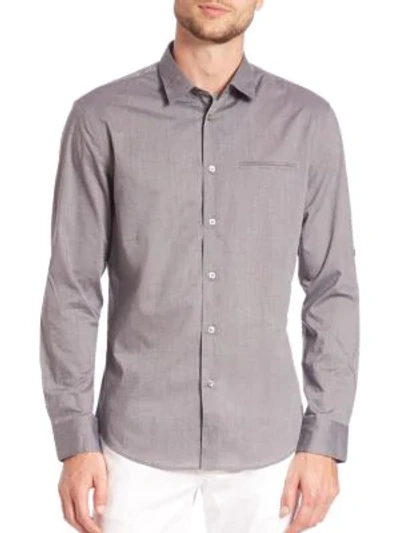 Shop John Varvatos Men's Adjustable Sleeve Slim Fit Shirt In Thunder