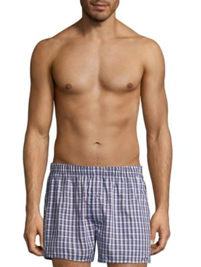 Shop Hanro Fancy Woven Boxers In Blue Check