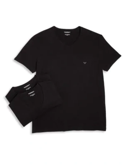 Shop Emporio Armani Men's Pure Cotton 3-pack V-neck T-shirts In Black