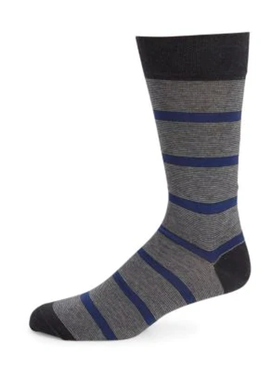 Shop Marcoliani Pima Cotton-blend Striped Crew Socks In Blue