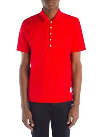 Shop Thom Browne Short-sleeve Relaxed-fit Cotton Polo In Red