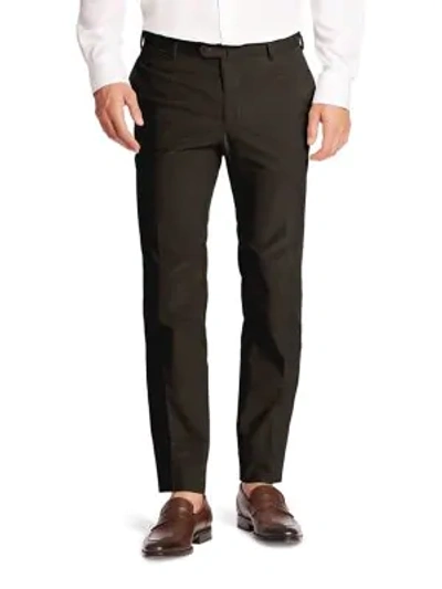 Shop Isaia Regular-fit Wool Pants In Dark Brown
