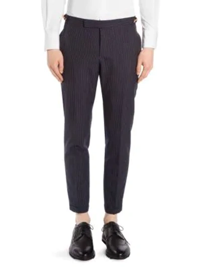 Shop Thom Browne Low-rise Skinny Pinstripe Trousers In Navy