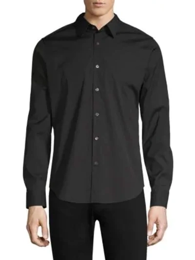 Shop Theory Men's Sylvain Wealth Poplin Long-sleeve Shirt In Black