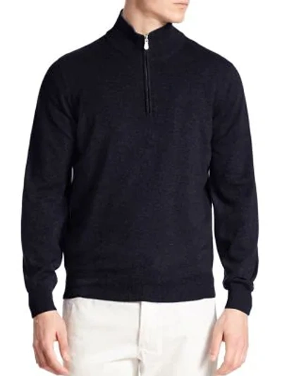 Shop Brunello Cucinelli Cashmere Half-zip Sweater In Navy