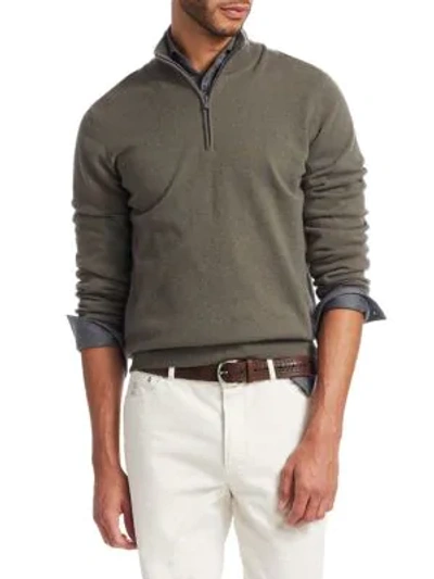 Shop Brunello Cucinelli Cashmere Half-zip Sweater In Green