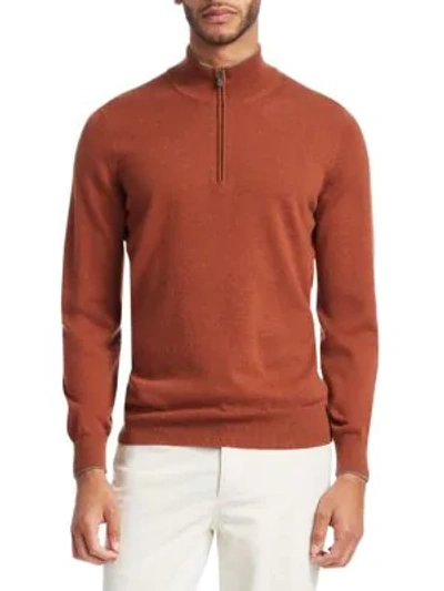 Shop Brunello Cucinelli Cashmere Half-zip Sweater In Brick