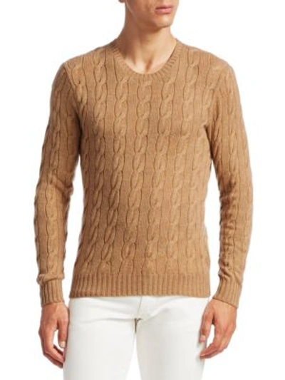 Shop Ralph Lauren Men's Cableknit Cashmere Sweater In Camel