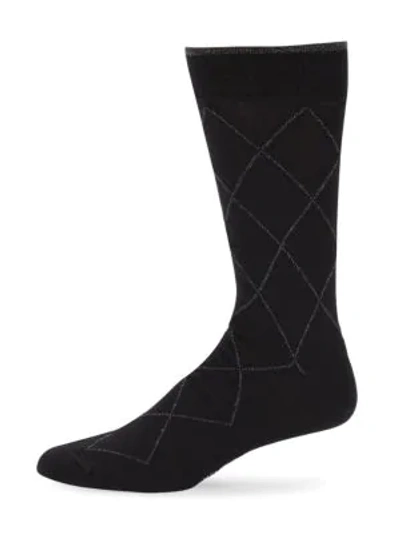 Shop Marcoliani Mid-calf Contrast Diamond Cotton Socks In Black